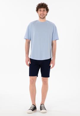 Erkek Long Fit Bisiklet Yaka Açık Mavi Basic Tişört - 50305988129