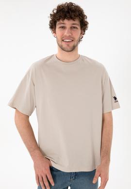 Erkek Oversize Fit Bisiklet Yaka Taş Tişört - 50305859047