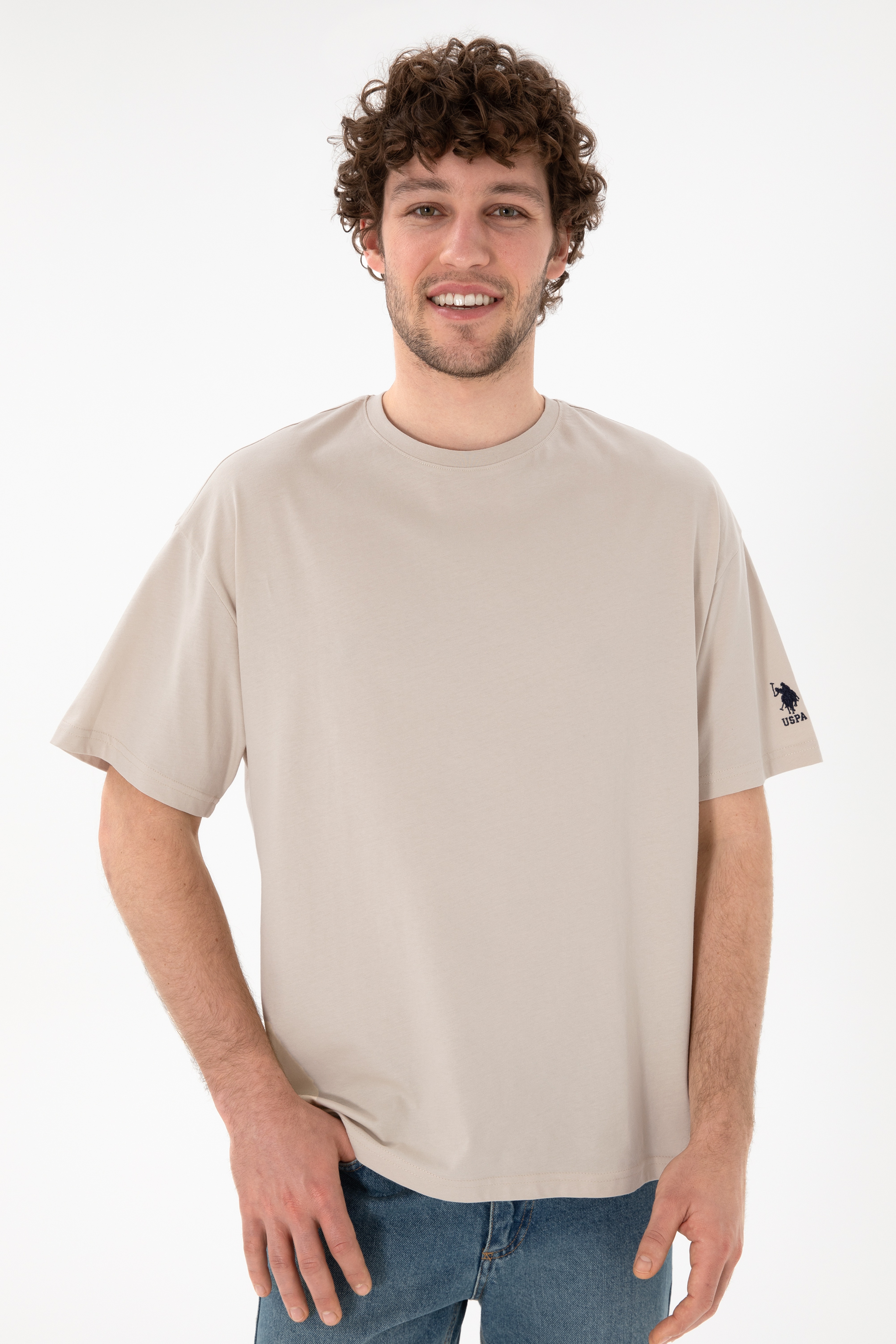 Erkek Oversize Fit Bisiklet Yaka Taş Tişört