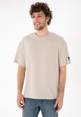 Erkek Oversize Fit Bisiklet Yaka Taş Tişört - 50305859047