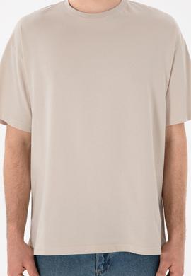 Erkek Oversize Fit Bisiklet Yaka Taş Tişört - 50305859047