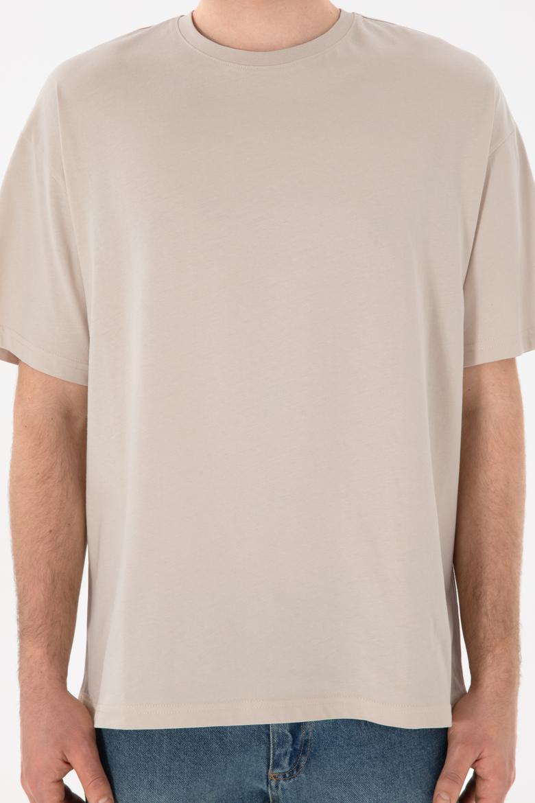 Erkek Oversize Fit Bisiklet Yaka Taş Tişört - 50305859047