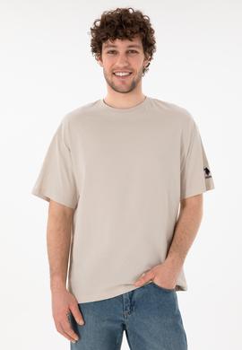 Erkek Oversize Fit Bisiklet Yaka Taş Tişört - 50305859047