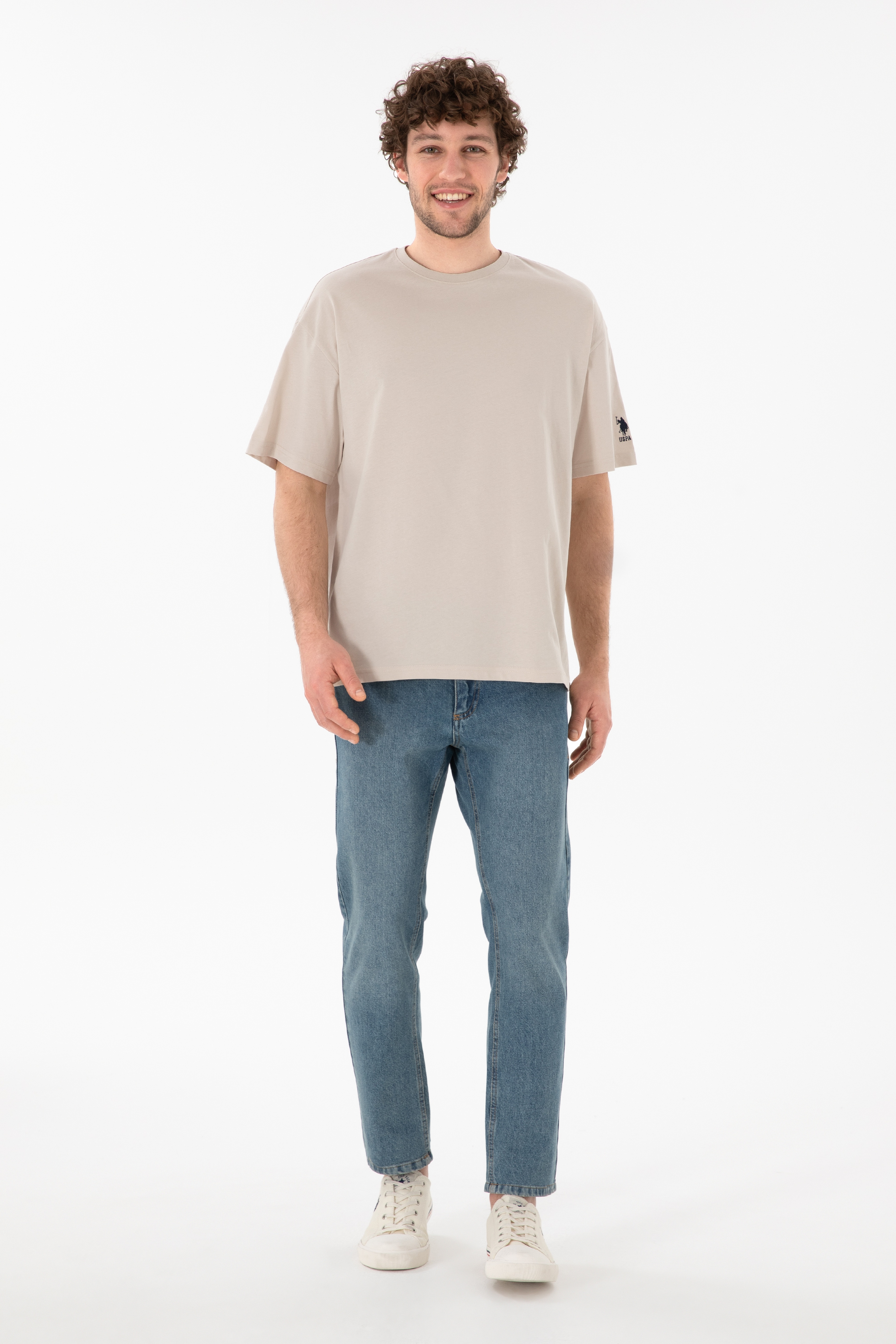 Erkek Oversize Fit Bisiklet Yaka Taş Tişört