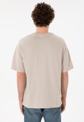 Erkek Oversize Fit Bisiklet Yaka Taş Tişört - 50305859047