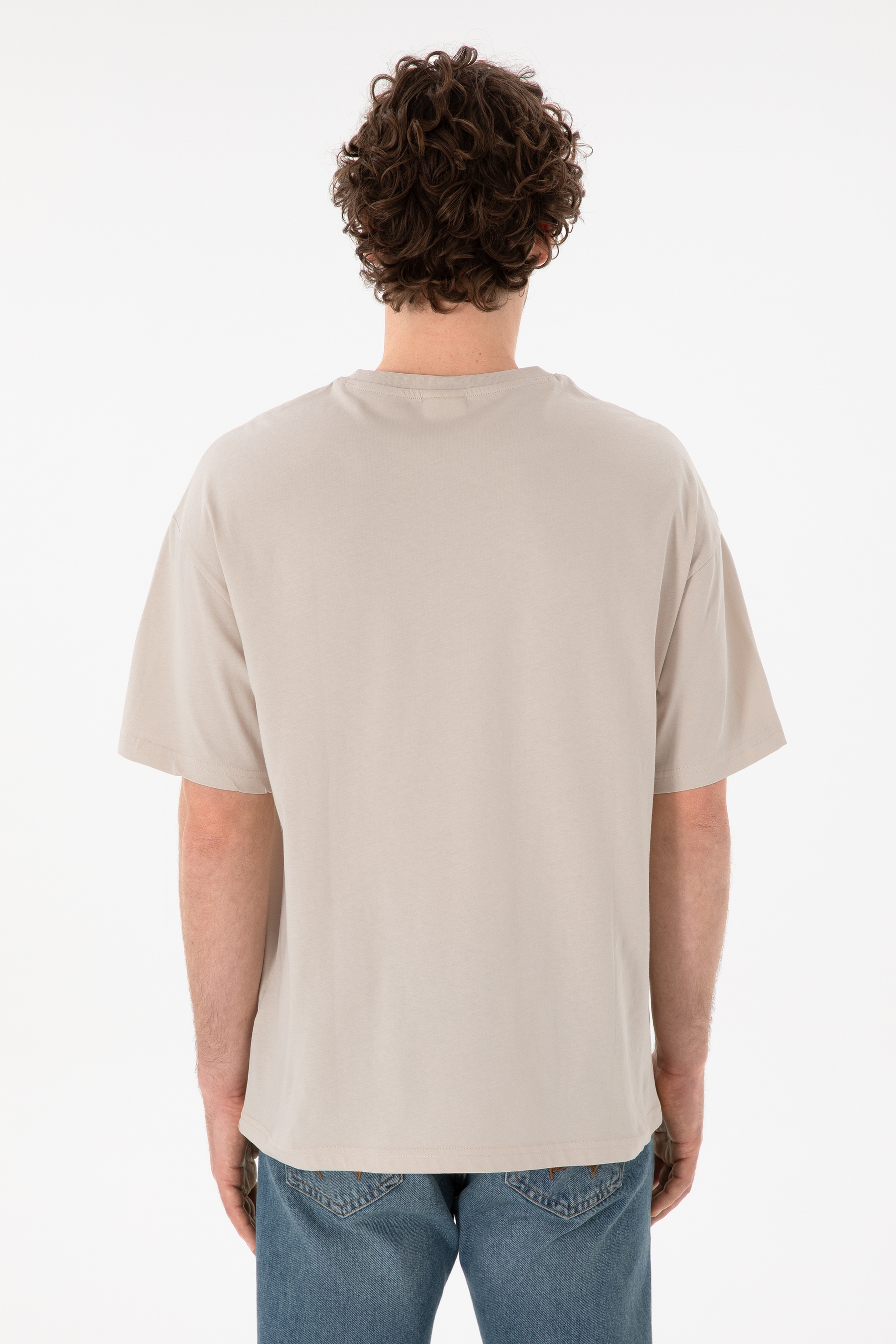 Erkek Oversize Fit Bisiklet Yaka Taş Tişört