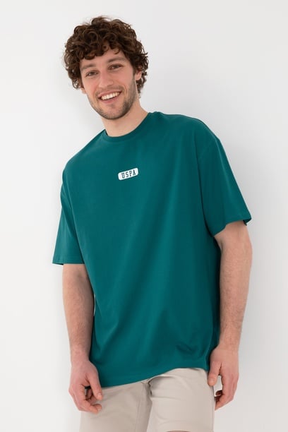 Erkek Oversize Fit Bisiklet Yaka Koyu Yeşil Tişört