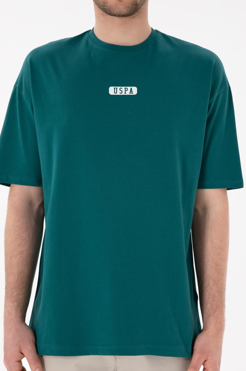 Erkek Oversize Fit Bisiklet Yaka Koyu Yeşil Tişört