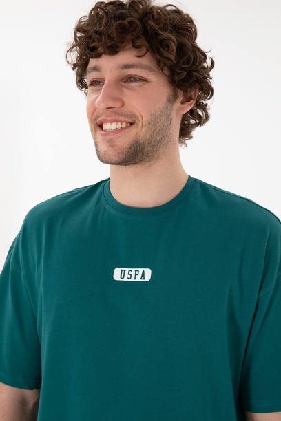 Erkek Oversize Fit Bisiklet Yaka Koyu Yeşil Tişört