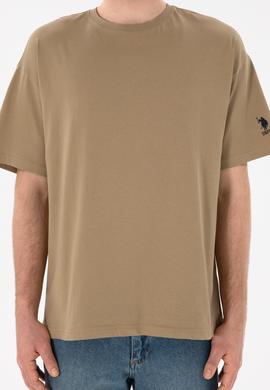 Erkek Oversize Fit Bisiklet Yaka Haki Tişört - 50305859117