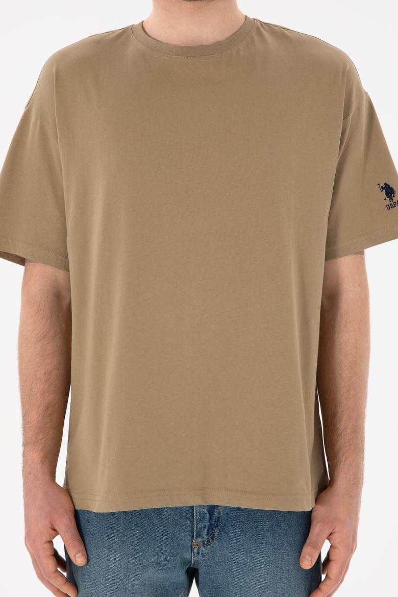 Erkek Oversize Fit Bisiklet Yaka Haki Tişört - 50305859117