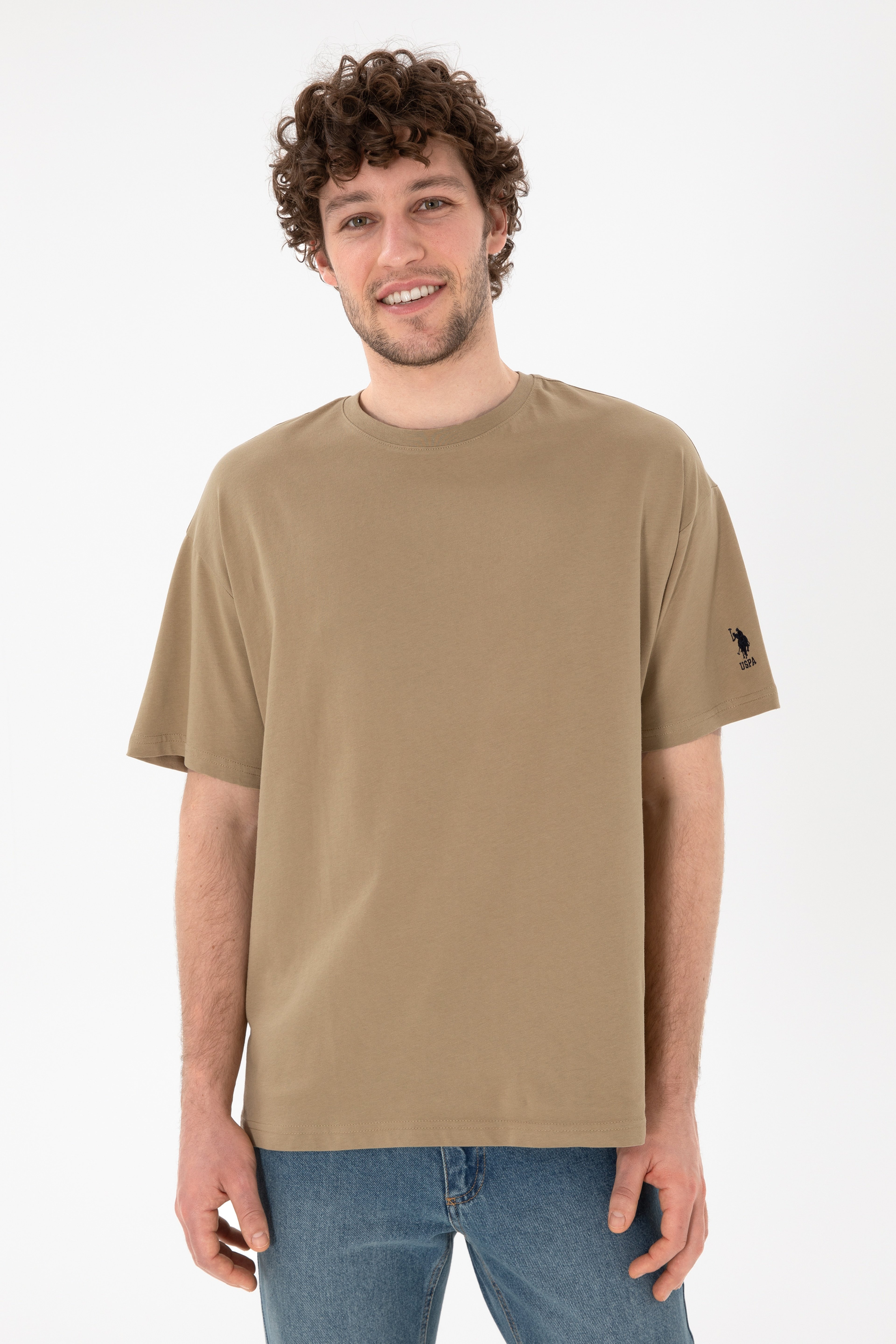 Erkek Oversize Fit Bisiklet Yaka Haki Tişört - Image 2