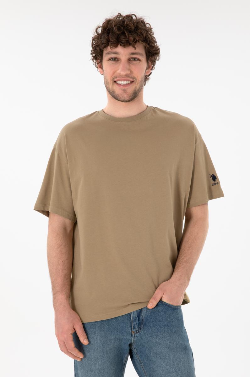 Erkek Oversize Fit Bisiklet Yaka Haki Tişört