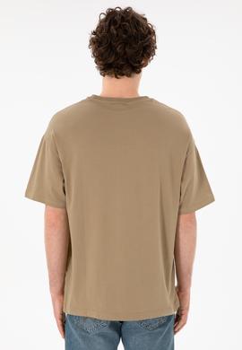 Erkek Oversize Fit Bisiklet Yaka Haki Tişört - 50305859117