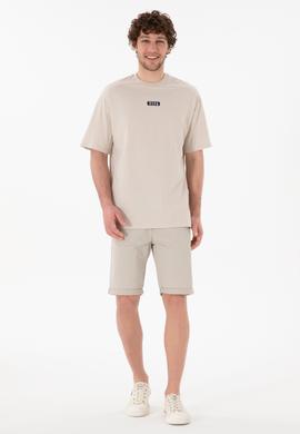 Erkek Oversize Fit Bisiklet Yaka Taş Tişört - 50305923107