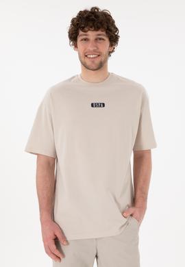 Erkek Oversize Fit Bisiklet Yaka Taş Tişört - 50305923107