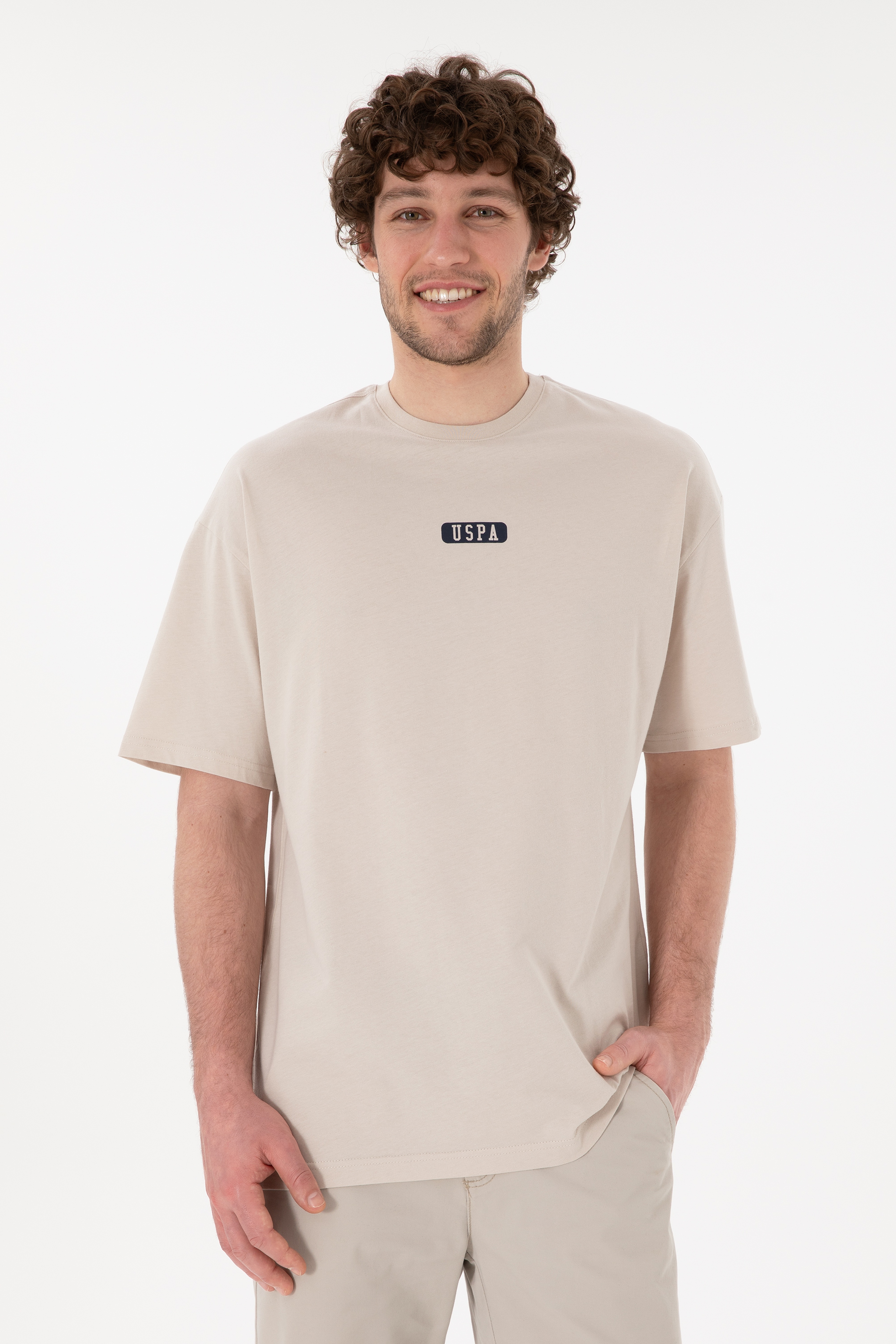 Erkek Oversize Fit Bisiklet Yaka Taş Tişört - Image 1
