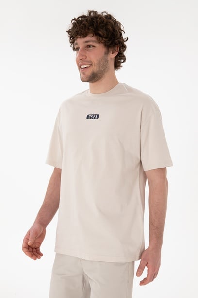 Erkek Oversize Fit Bisiklet Yaka Taş Tişört