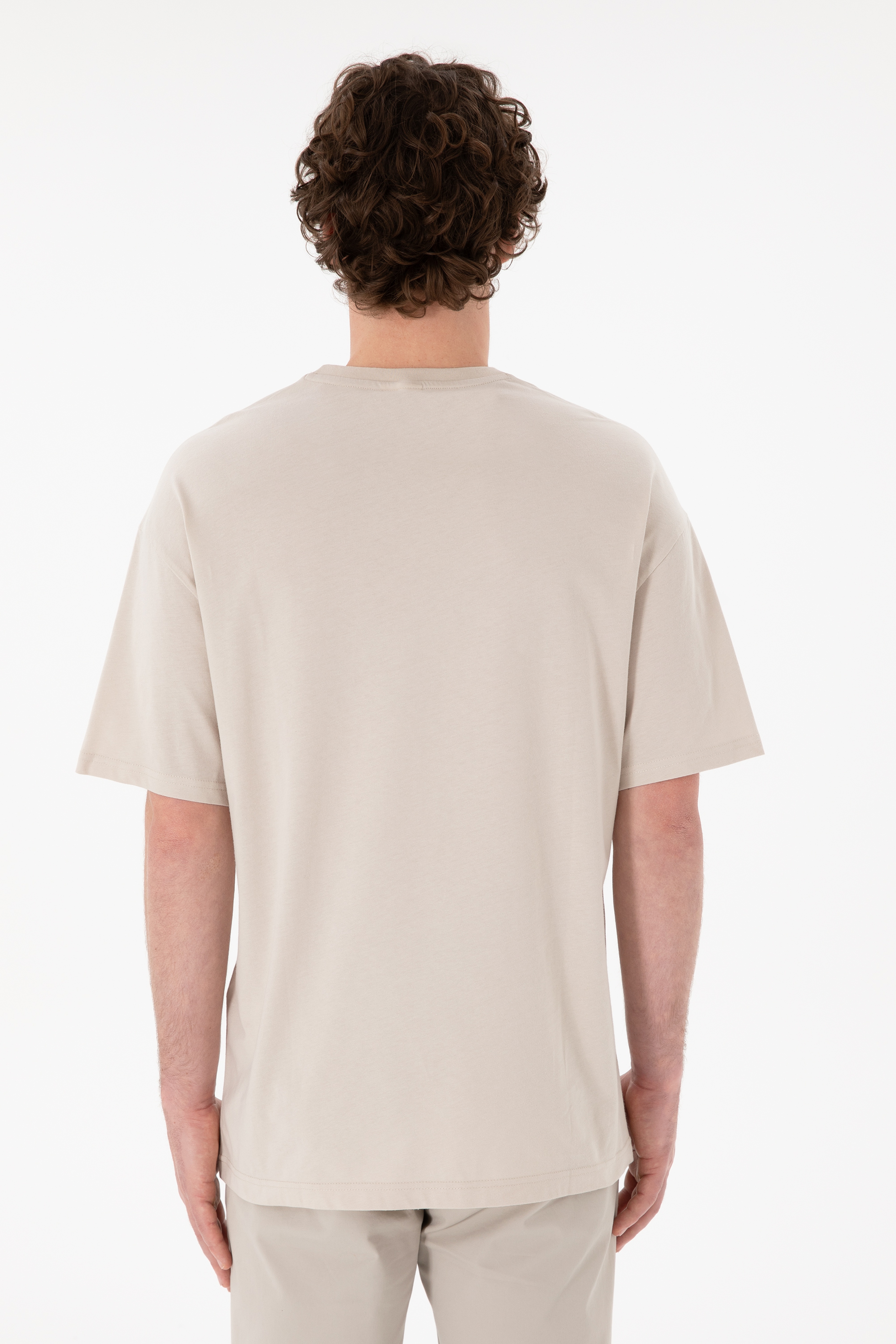 Erkek Oversize Fit Bisiklet Yaka Taş Tişört
