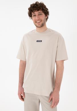 Erkek Oversize Fit Bisiklet Yaka Taş Tişört - 50305923107