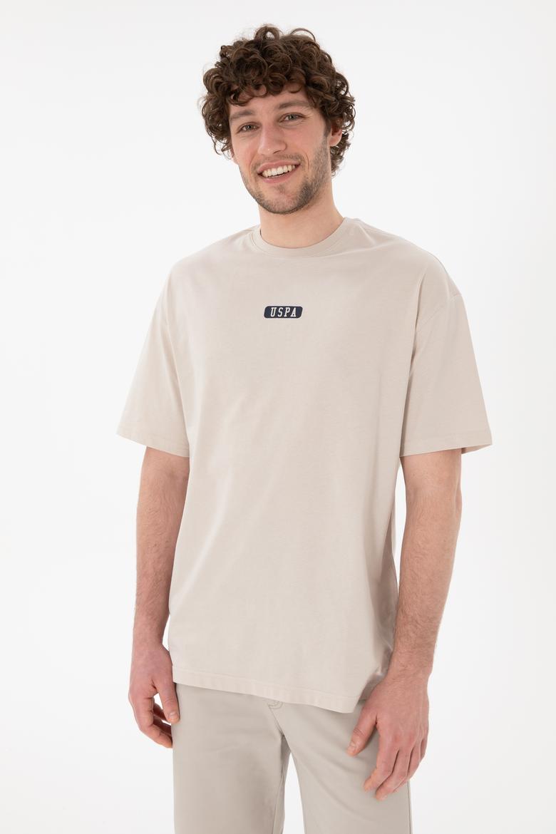 Erkek Oversize Fit Bisiklet Yaka Taş Tişört - 50305923107