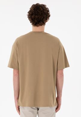 Erkek Oversize Fit Bisiklet Yaka Haki Tişört - 50305923057