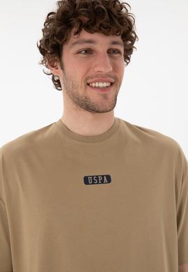 Erkek Oversize Fit Bisiklet Yaka Haki Tişört - 50305923057