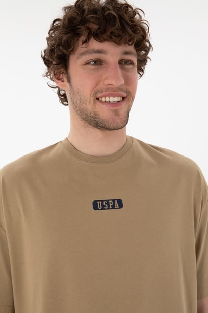 Erkek Oversize Fit Bisiklet Yaka Haki Tişört