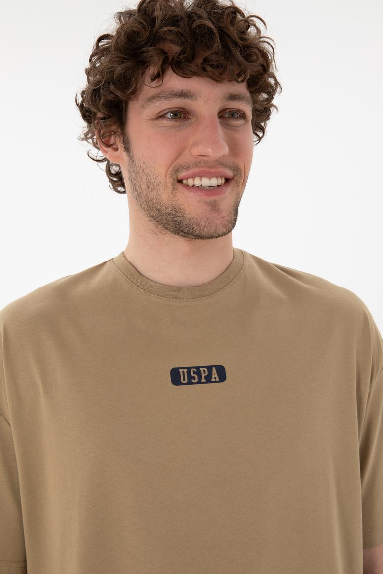 Erkek Oversize Fit Bisiklet Yaka Haki Tişört - 50305923057