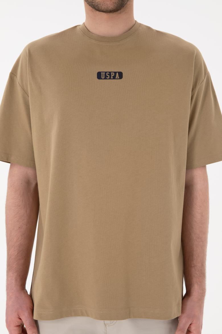 Erkek Oversize Fit Bisiklet Yaka Haki Tişört - 50305923057