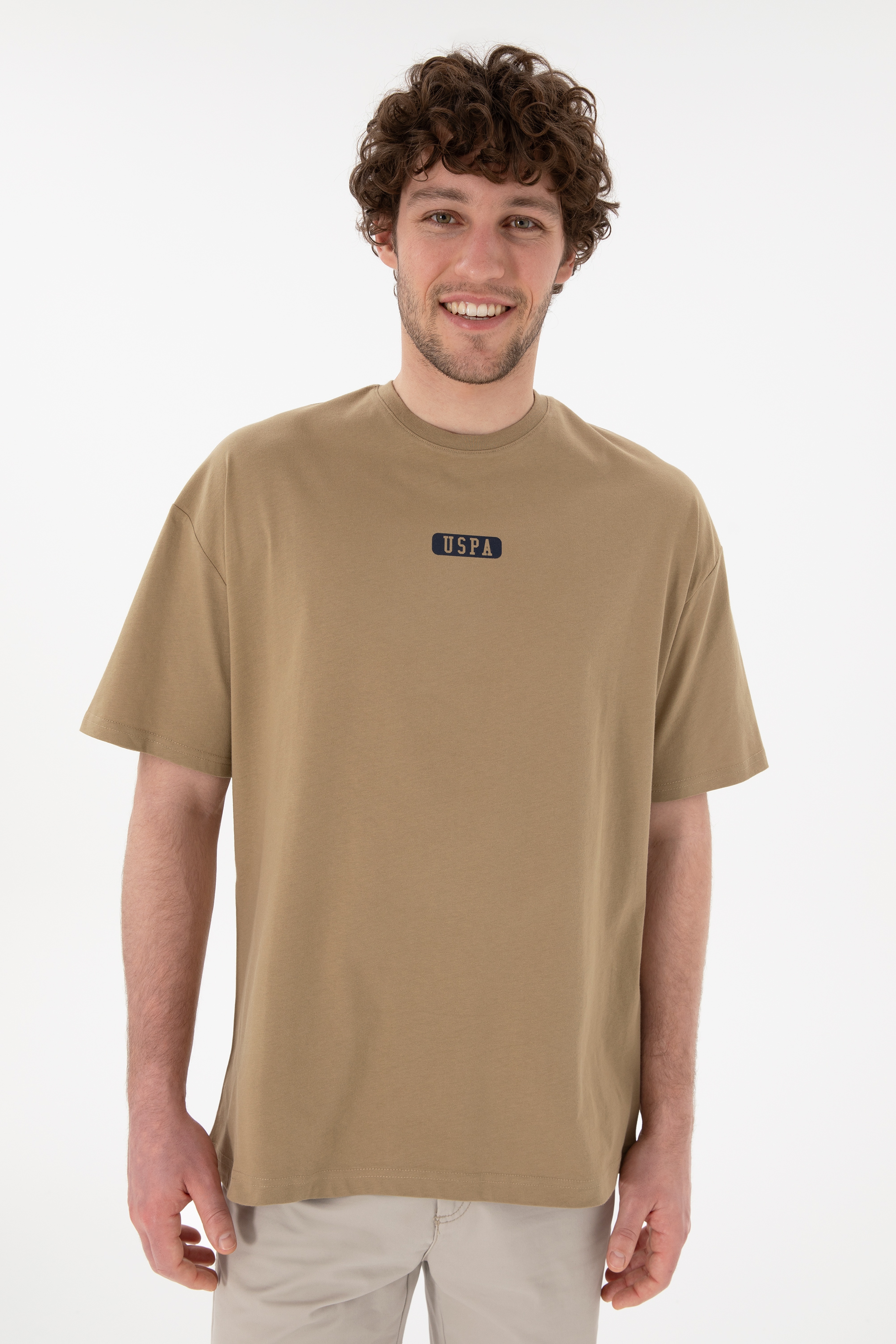 Erkek Oversize Fit Bisiklet Yaka Haki Tişört - Image 4