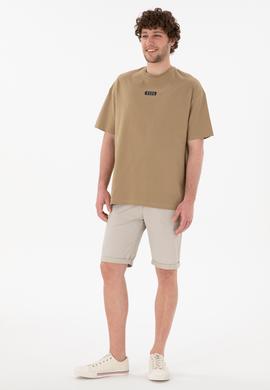 Erkek Oversize Fit Bisiklet Yaka Haki Tişört - 50305923057