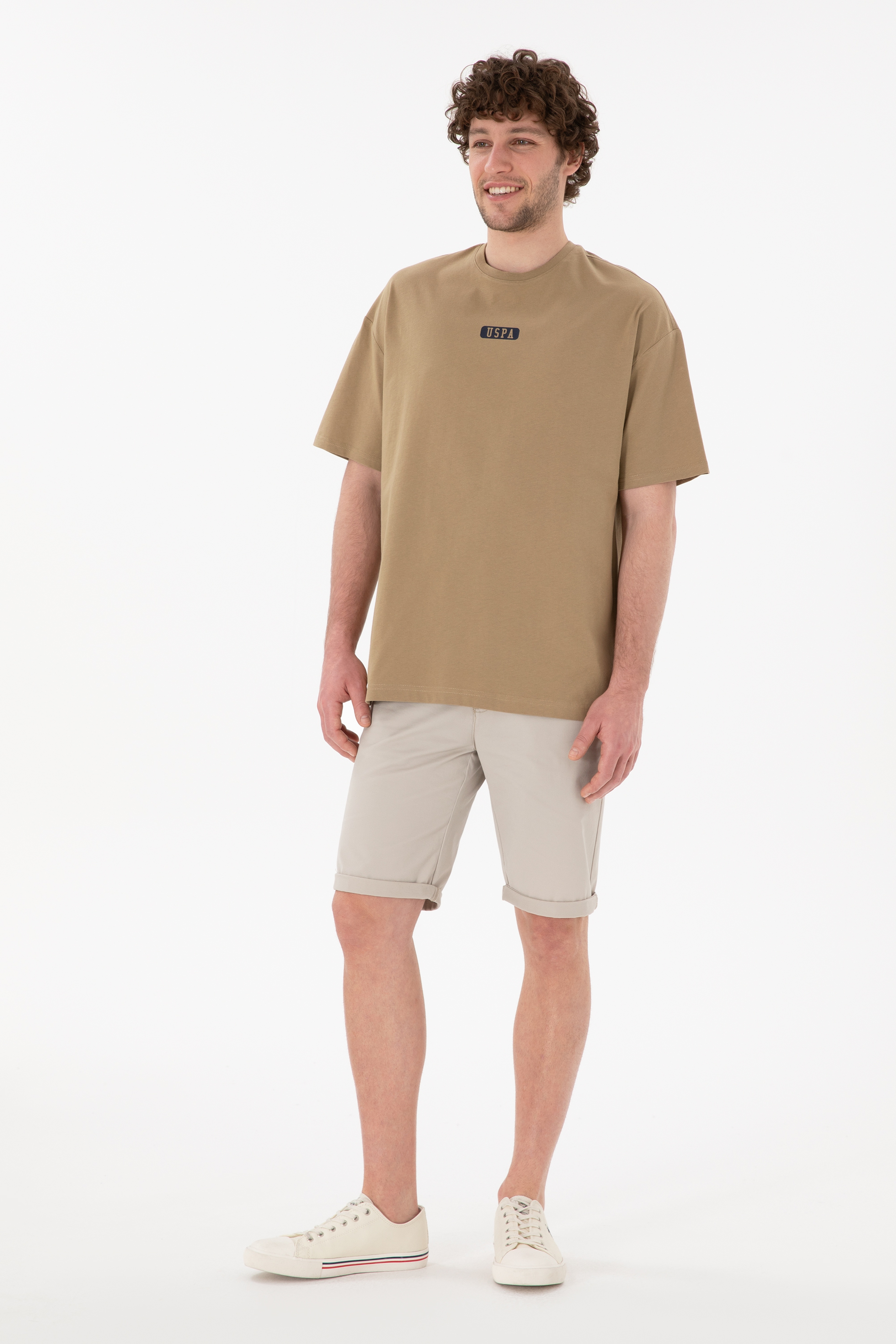 Erkek Oversize Fit Bisiklet Yaka Haki Tişört