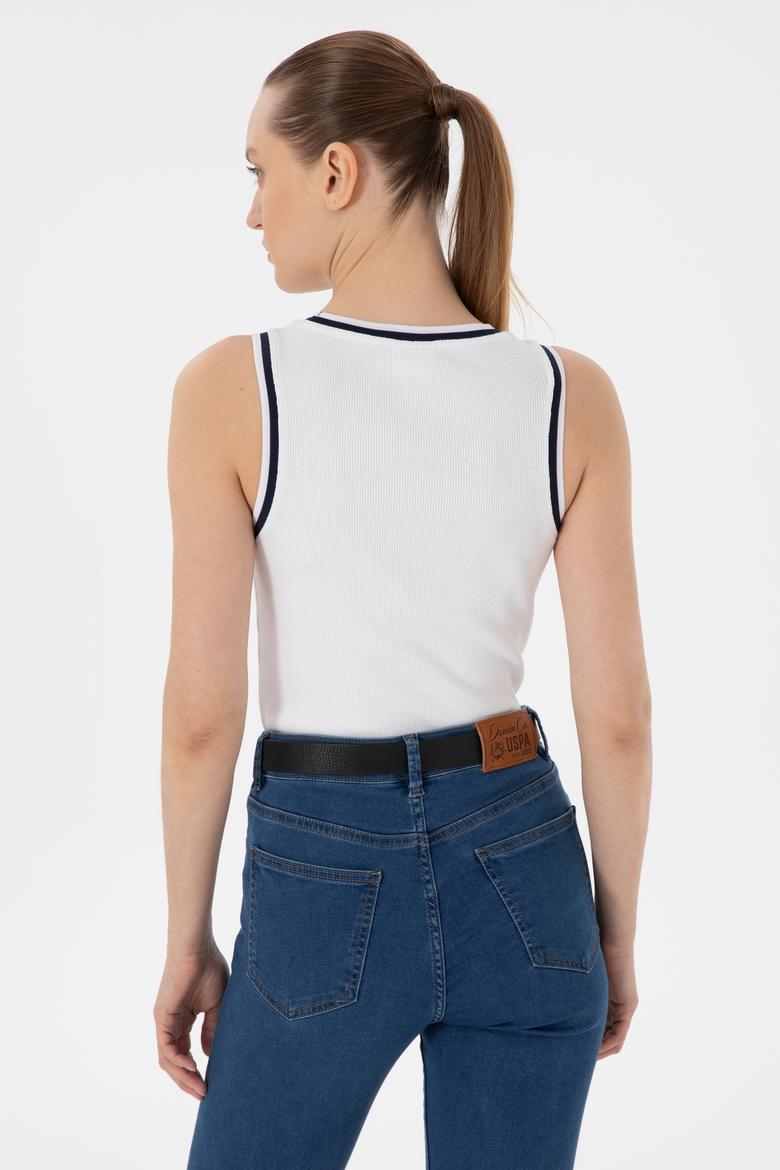 Kadın Beyaz Kolsuz Bisiklet Yaka Tişört - 50305857014