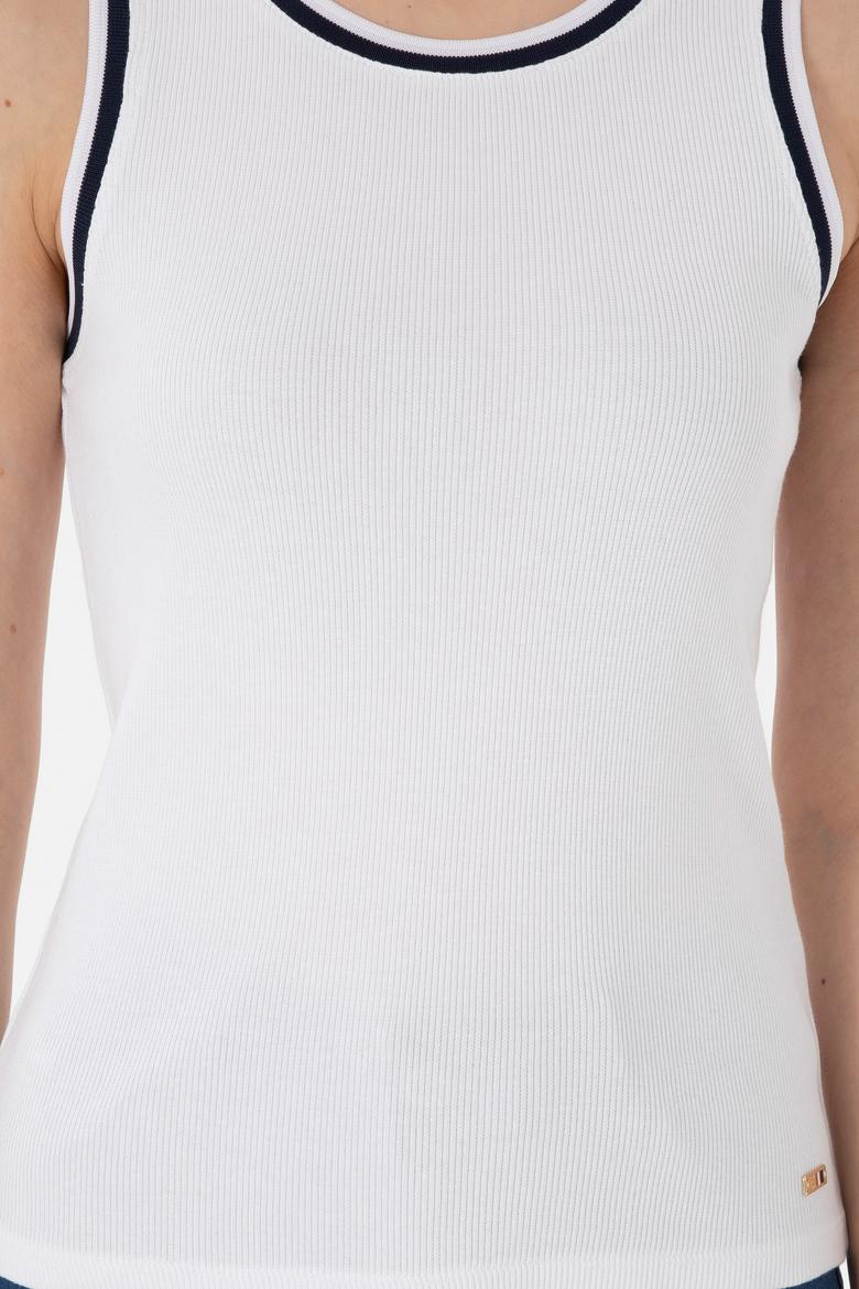 Kadın Beyaz Kolsuz Bisiklet Yaka Tişört - 50305857014