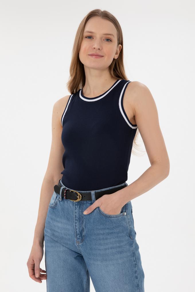 Kadın Lacivert Kolsuz Bisiklet Yaka Tişört