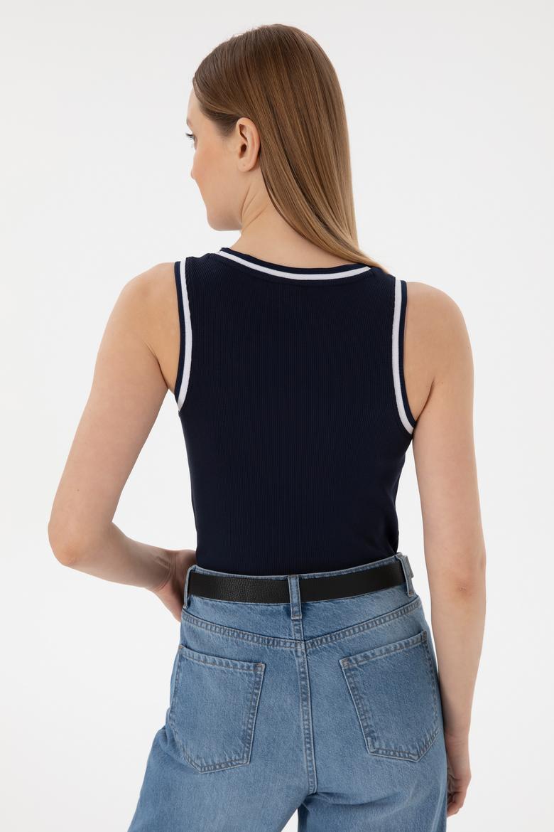 Kadın Lacivert Kolsuz Bisiklet Yaka Tişört - 50305857005