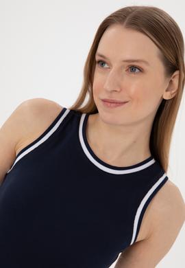 Kadın Lacivert Kolsuz Bisiklet Yaka Tişört - 50305857005