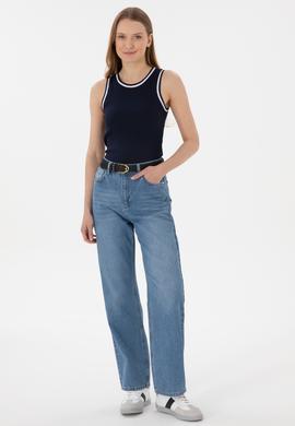 Kadın Lacivert Kolsuz Bisiklet Yaka Tişört - 50305857005