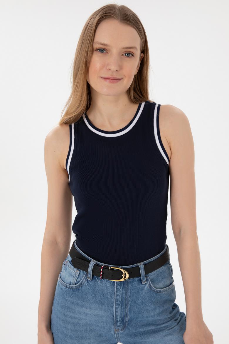 Kadın Lacivert Kolsuz Bisiklet Yaka Tişört - 50305857005