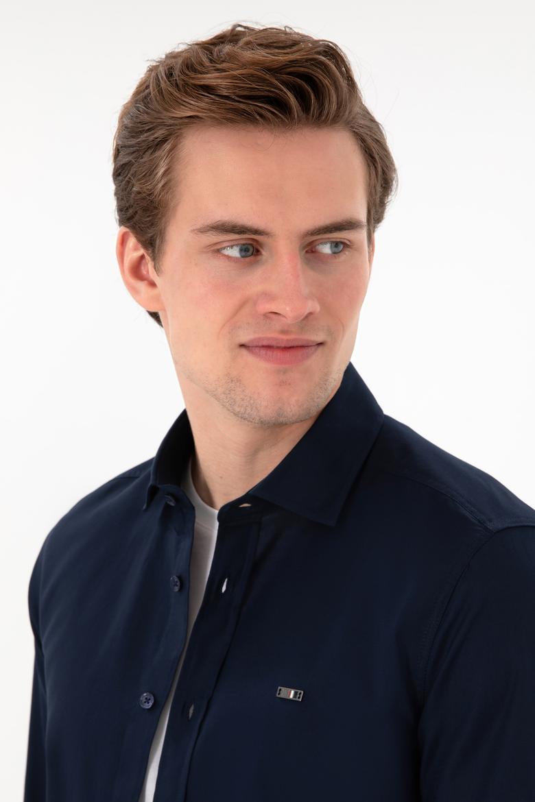 Erkek Lacivert Uzun Kollu Basic Gömlek - 50298004023