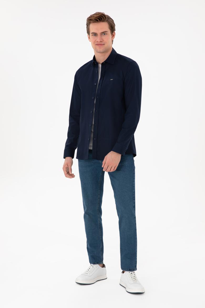 Erkek Lacivert Uzun Kollu Basic Gömlek - 50298004023