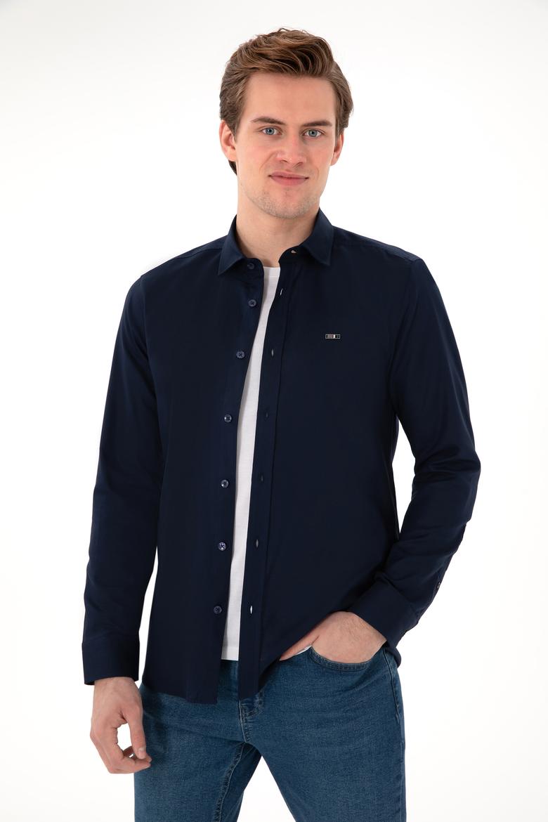 Erkek Lacivert Uzun Kollu Basic Gömlek - 50298004023