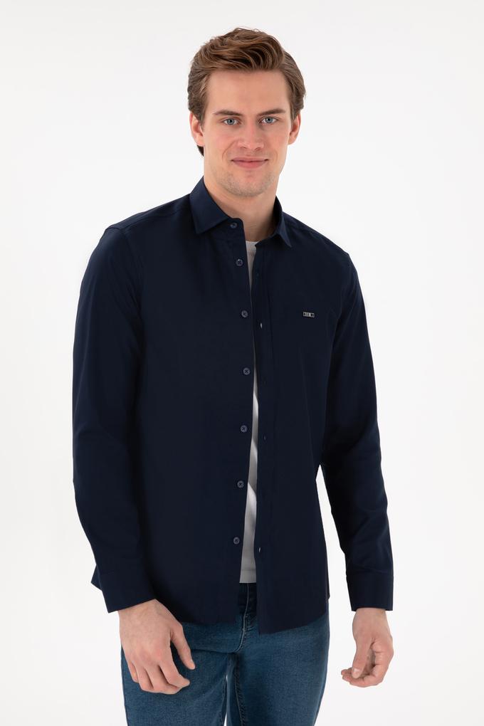 Erkek Lacivert Uzun Kollu Basic Gömlek