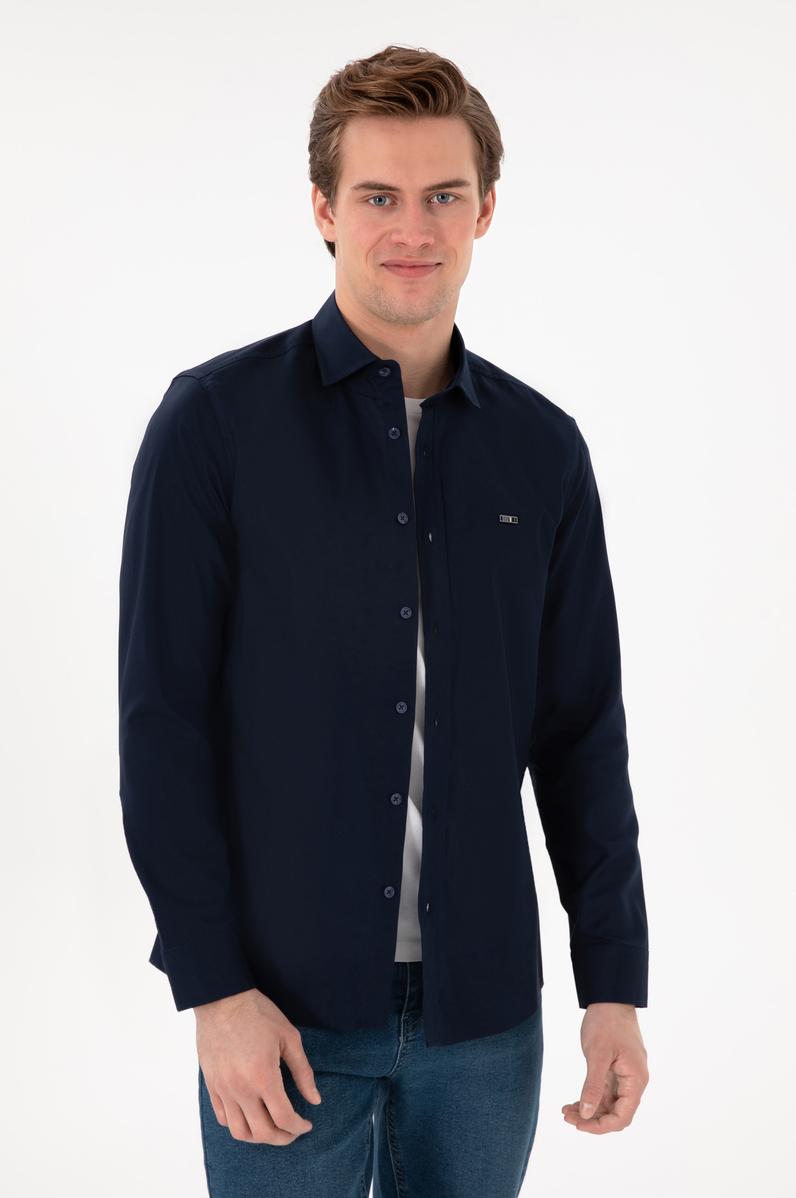 Erkek Lacivert Uzun Kollu Basic Gömlek
