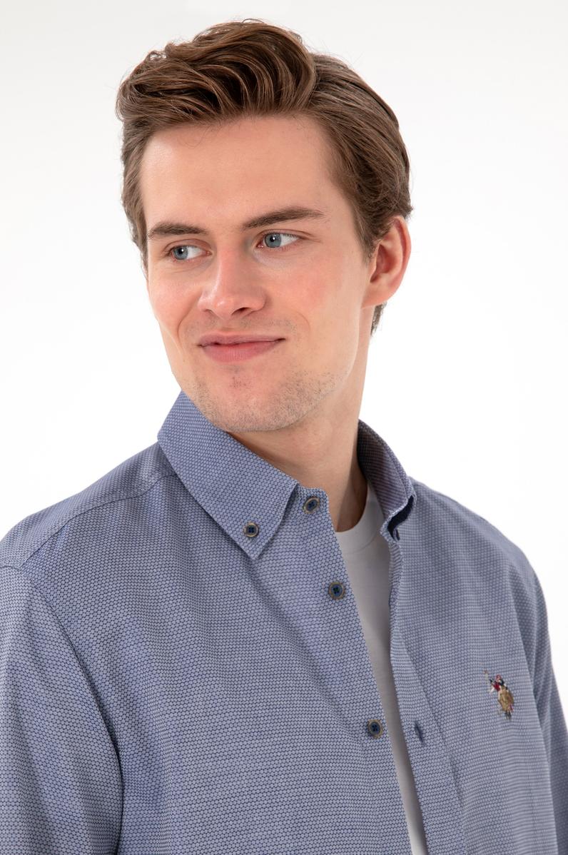 Erkek Lacivert Uzun Kollu Basic Gömlek