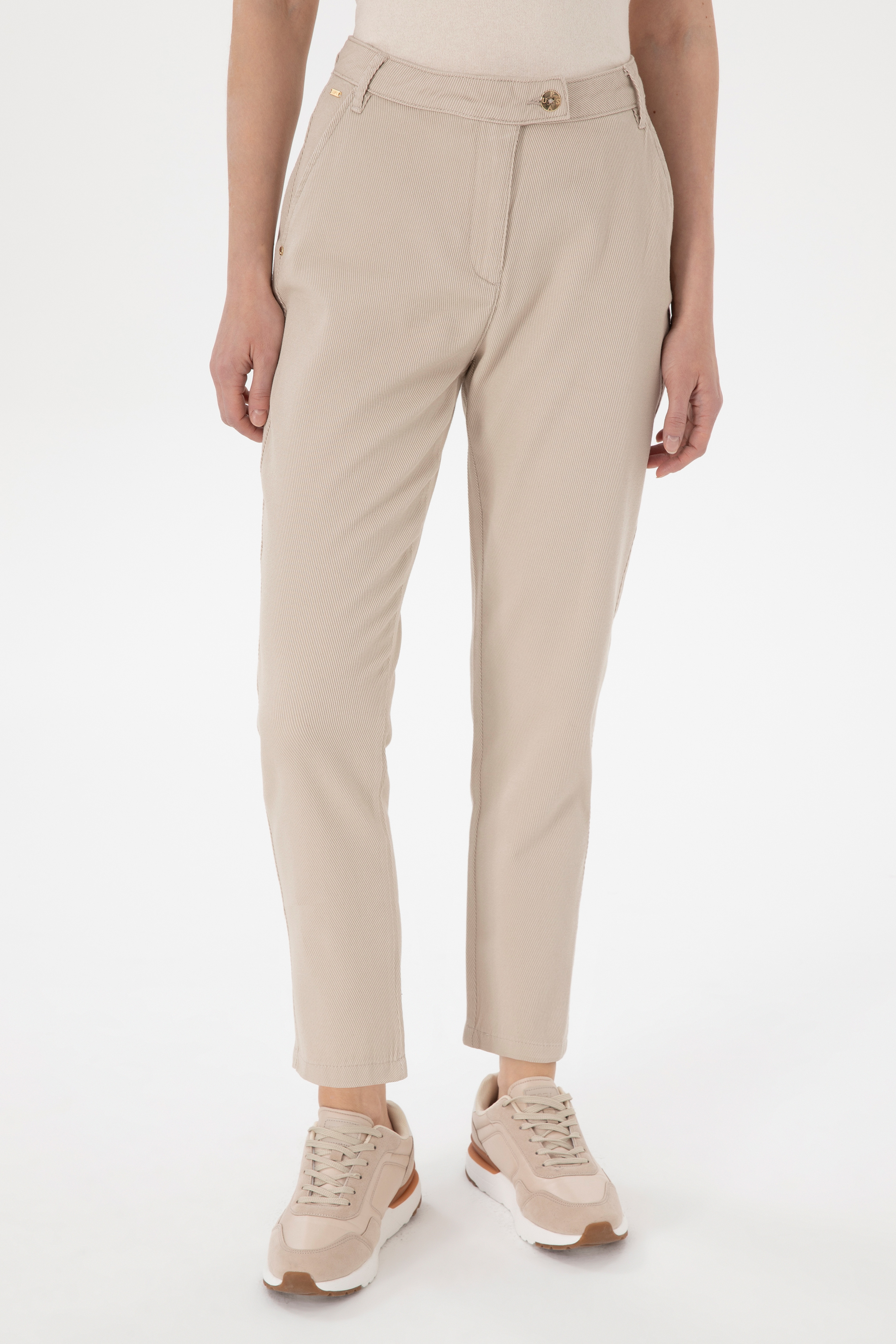Kadın Taş Keten Karışımlı Carrot Hight Waist Fit Kanvas Pantolon - Image 2