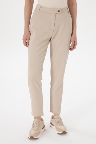 Kadın Taş Keten Karışımlı Carrot Hight Waist Fit Kanvas Pantolon