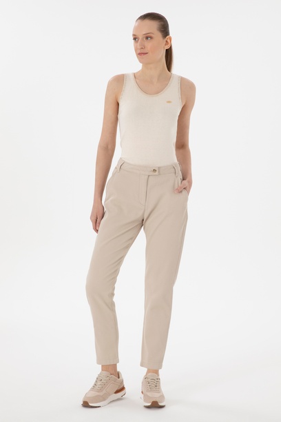 Kadın Taş Keten Karışımlı Carrot Hight Waist Fit Kanvas Pantolon