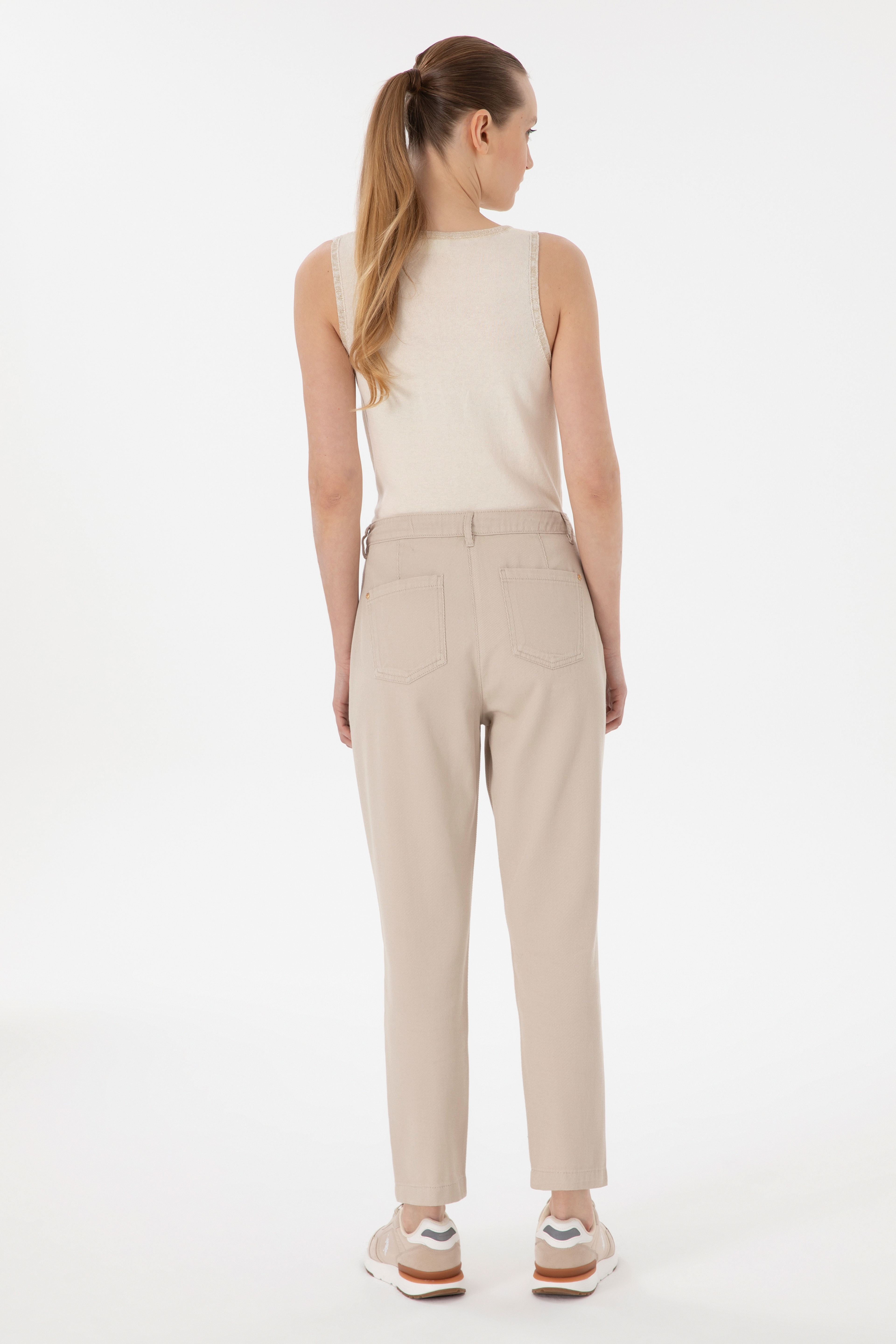 Kadın Taş Keten Karışımlı Carrot Hight Waist Fit Kanvas Pantolon